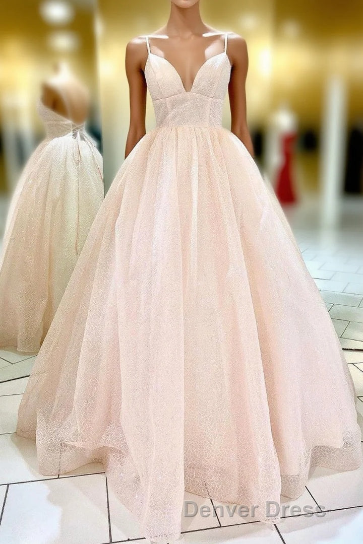 Elegant Straps Lace-Up Back Blush Long Prom Dresses Main image
