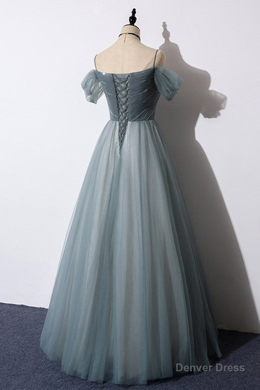 Off the Shoulder Grey Tulle Prom Dress Main image