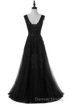 A Line Tulle Grey Long Prom Dresses