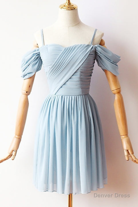 Pleated Short Blue Chiffon Party Dress Main image