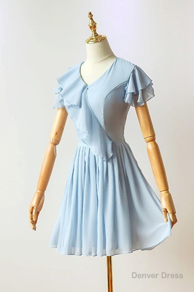 Flutter Sleeves Blue Chiffon Short Homecoming Dresses Secondary image
