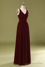 Sheath V Neck Burgundy Bridesmaid Dresses with Lace Back