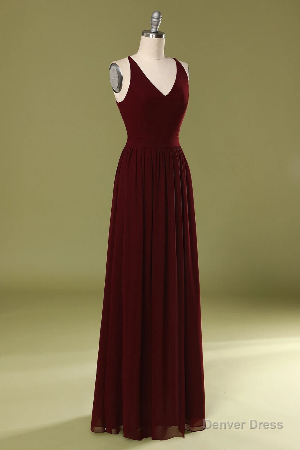 Sheath V Neck Burgundy Bridesmaid Dresses with Lace Back