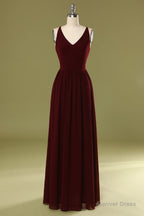 Sheath V Neck Burgundy Bridesmaid Dress with Lace Back
