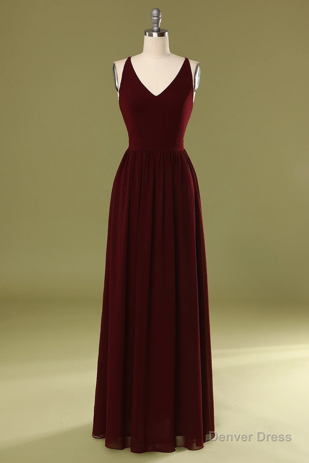 Sheath V Neck Burgundy Bridesmaid Dresses with Lace Back Main image