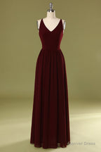 Sheath V Neck Burgundy Bridesmaid Dresses with Lace Back