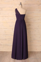 Elegant One Shoulder Plum Bridesmaid Dresses