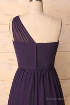 Elegant One Shoulder Plum Bridesmaid Dresses