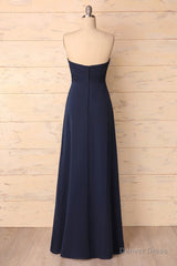 Elegant Sweetheart Pleated Navy Blue Bridesmaid Dress