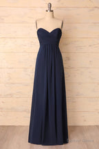 Elegant Sweetheart Pleated Navy Blue Bridesmaid Dress