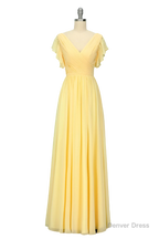 Elegant V Neck Pleated Yellow Bridesmaid Dress with Ruffles