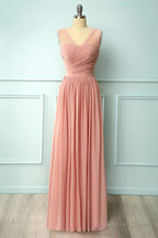 A Line Blush Pink Bridesmaid Dresses with Lace Top
