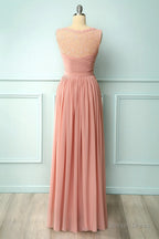 A Line Blush Pink Bridesmaid Dresses with Lace Top