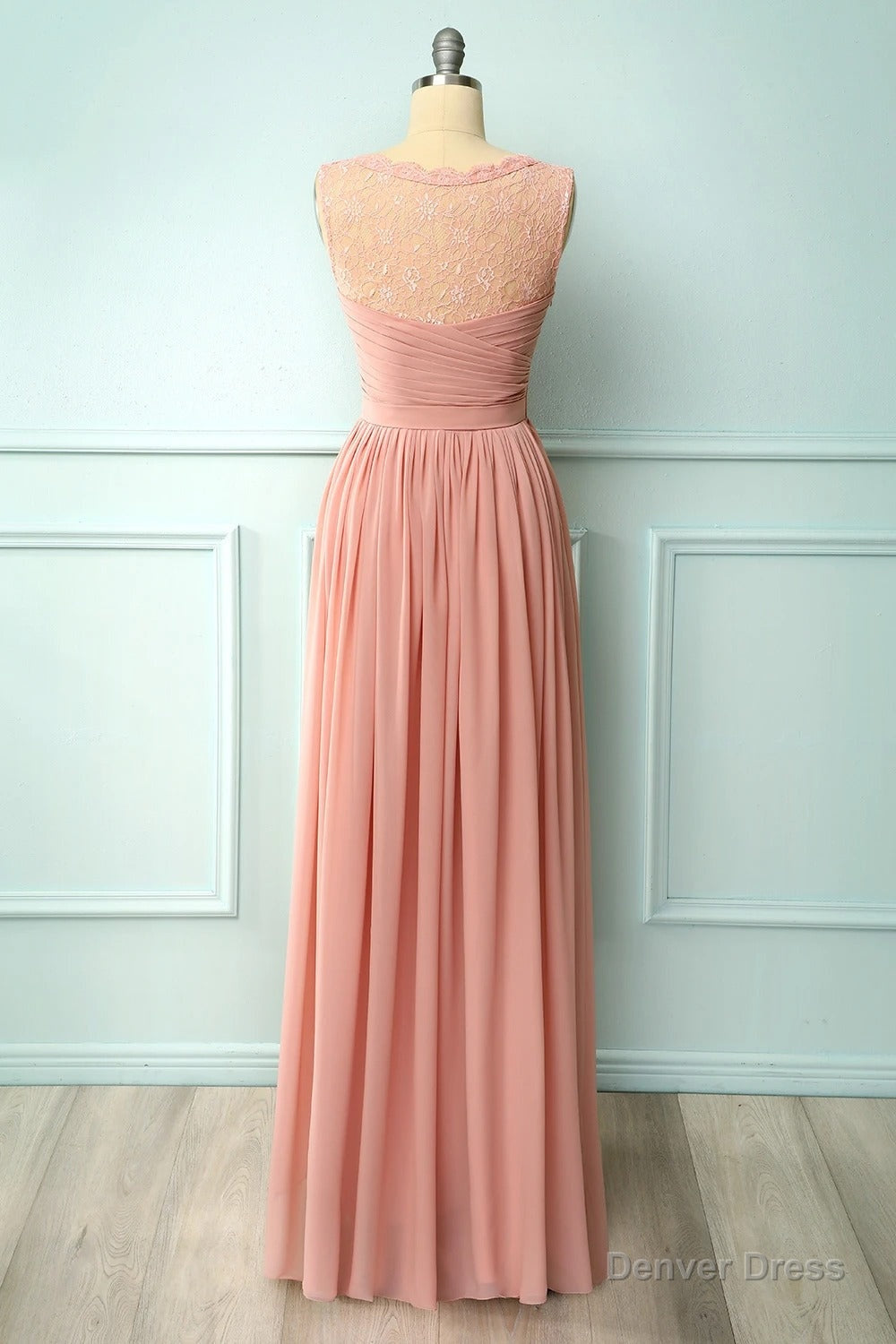 A Line Blush Pink Bridesmaid Dresses with Lace Top