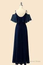 Off The Shoulder Navy Blue Long Bridesmaid Dress