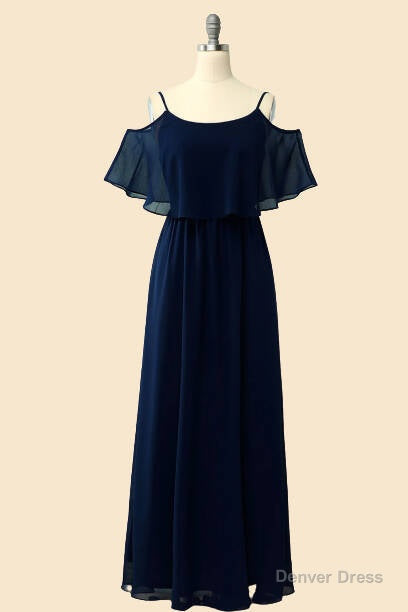 Off The Shoulder Navy Blue Long Bridesmaid Dresses
