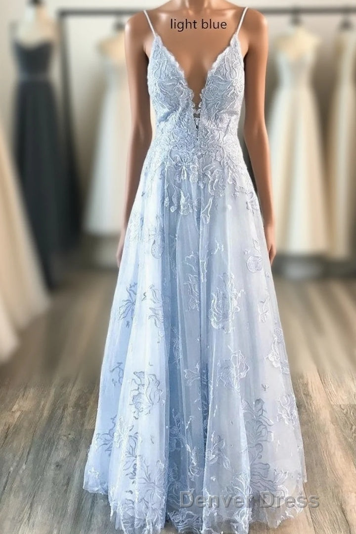 Deeep V-neck Embroidery Pink Long Prom Dresses Main image