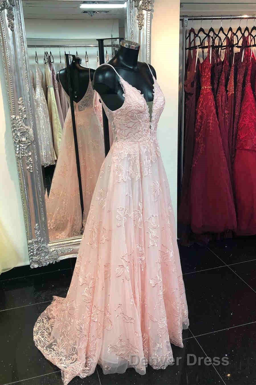 Deeep V-neck Embroidery Pink Long Prom Dresses Secondary image