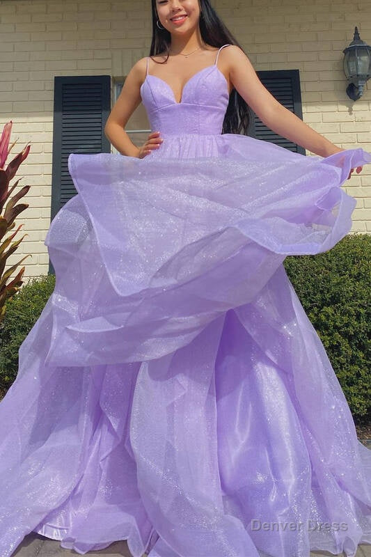 Princess Lavender Tiered Spaghetti Straps Long Prom Dresses Main image