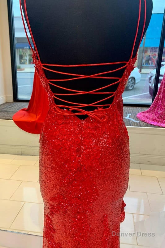 Sparkle Red Mermaid Sequined Prom Dresses with Slit Secondary image