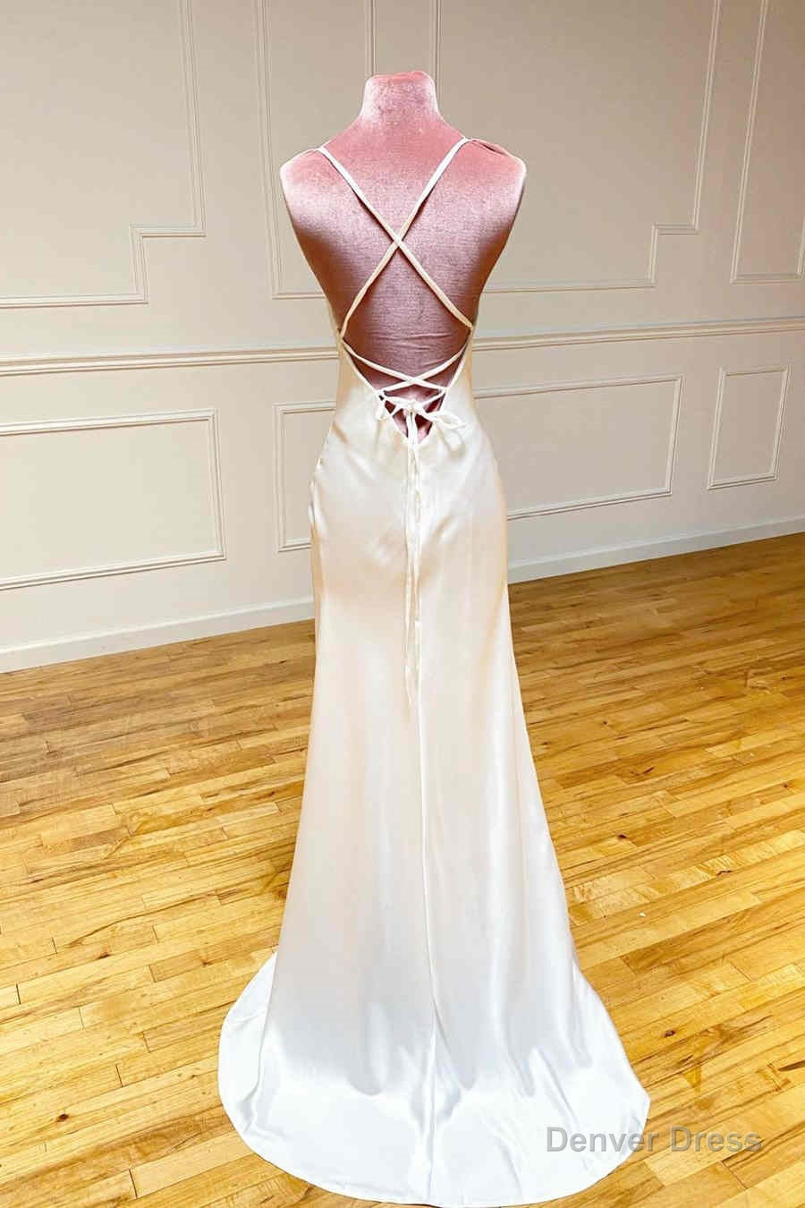 Straps Sheath Ivory Long Prom Dresses Main image