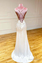 Straps Sheath Ivory Long Prom Dresses