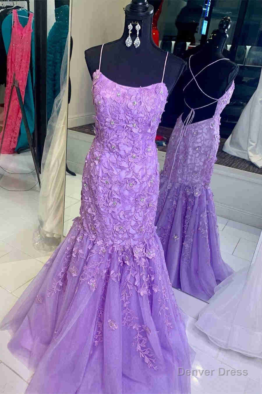 Straps Lavender Lace Appliques Mermaid Prom Dress Main image