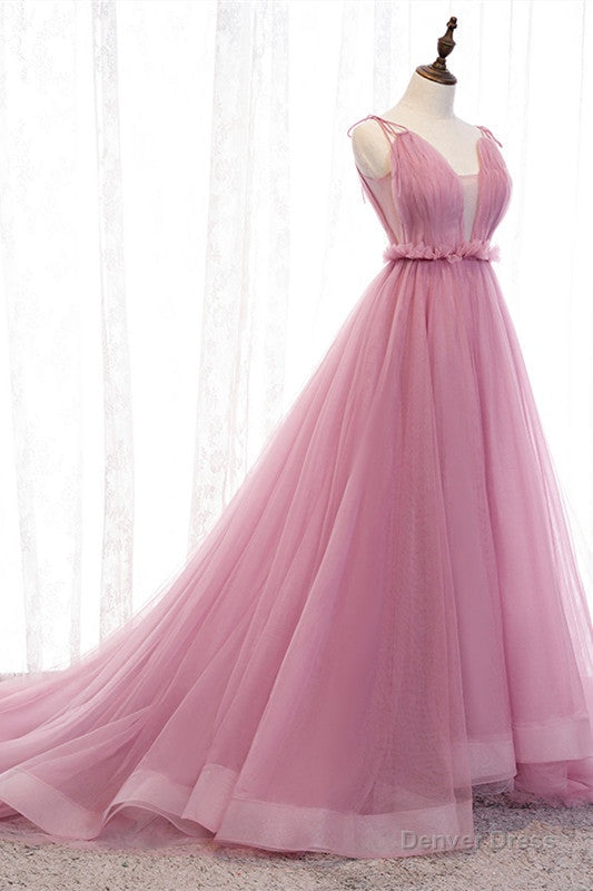 Deep V-Neck Pink Tulle Formal Dress Main image