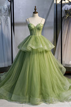 Elegant Spaghetti Straps Green Ball Gowns