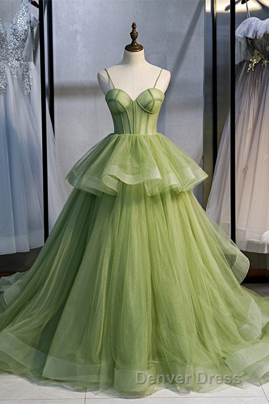 Elegant Spaghetti Straps Green Ball Gowns