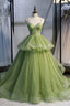 Elegant Spaghetti Straps Green Ball Gowns