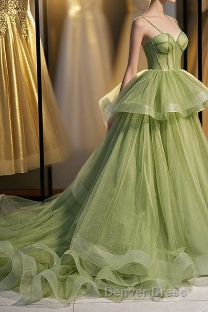 Elegant Spaghetti Straps Green Ball Gowns