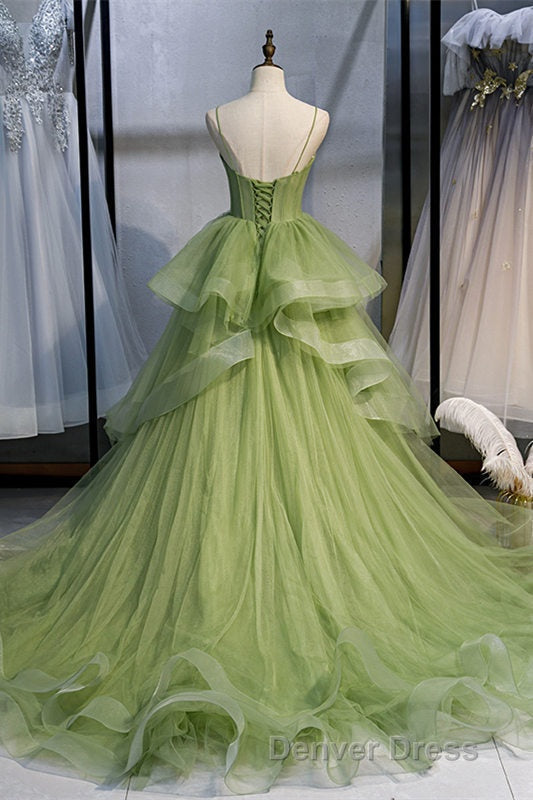 Elegant Spaghetti Straps Green Ball Gowns Secondary image