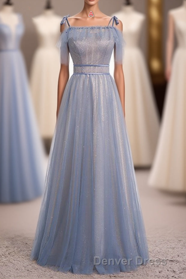 Elegant A Line Dusty Blue Bridesmaid Dresses Main image