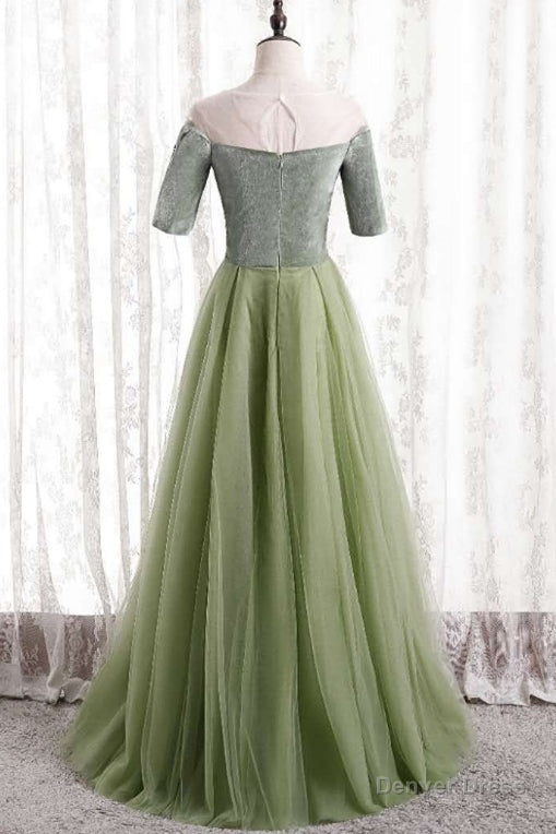 Short Sleeves Sage Green Long Formal Dress Main image