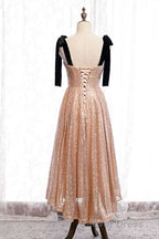 Cute Rose Gold Sequins Short Prom Dresses