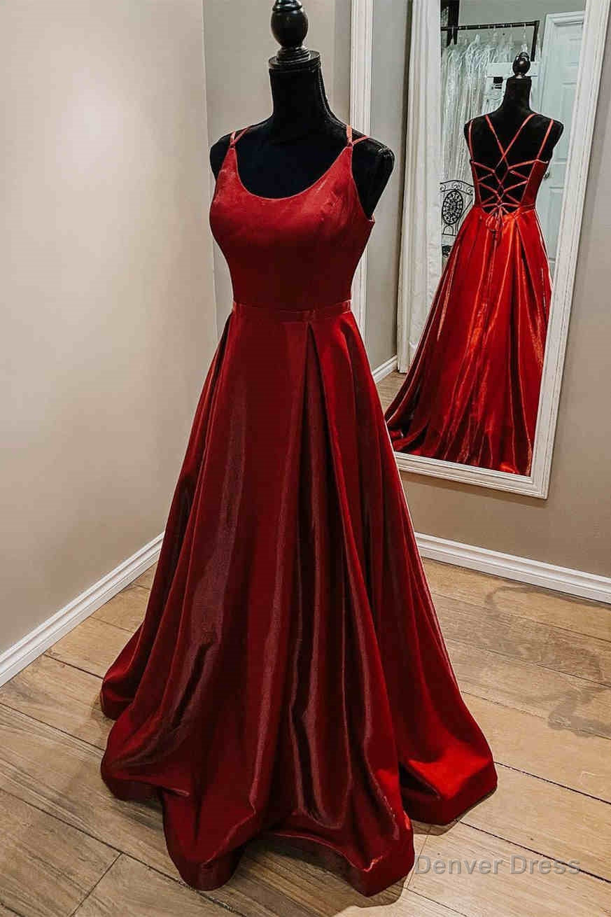 Elegant Red Straps Satin Prom Dresses Main image