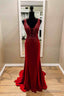 Mermaid Sleeveless Red Lace Prom Dresses
