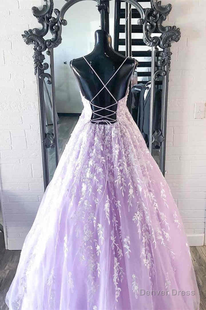 Elegant Straps Lace Appliques Lavender Prom Dresses Secondary image
