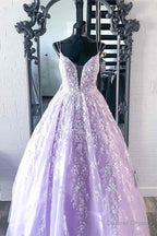 Elegant Straps Lace Appliques Lavender Prom Dresses