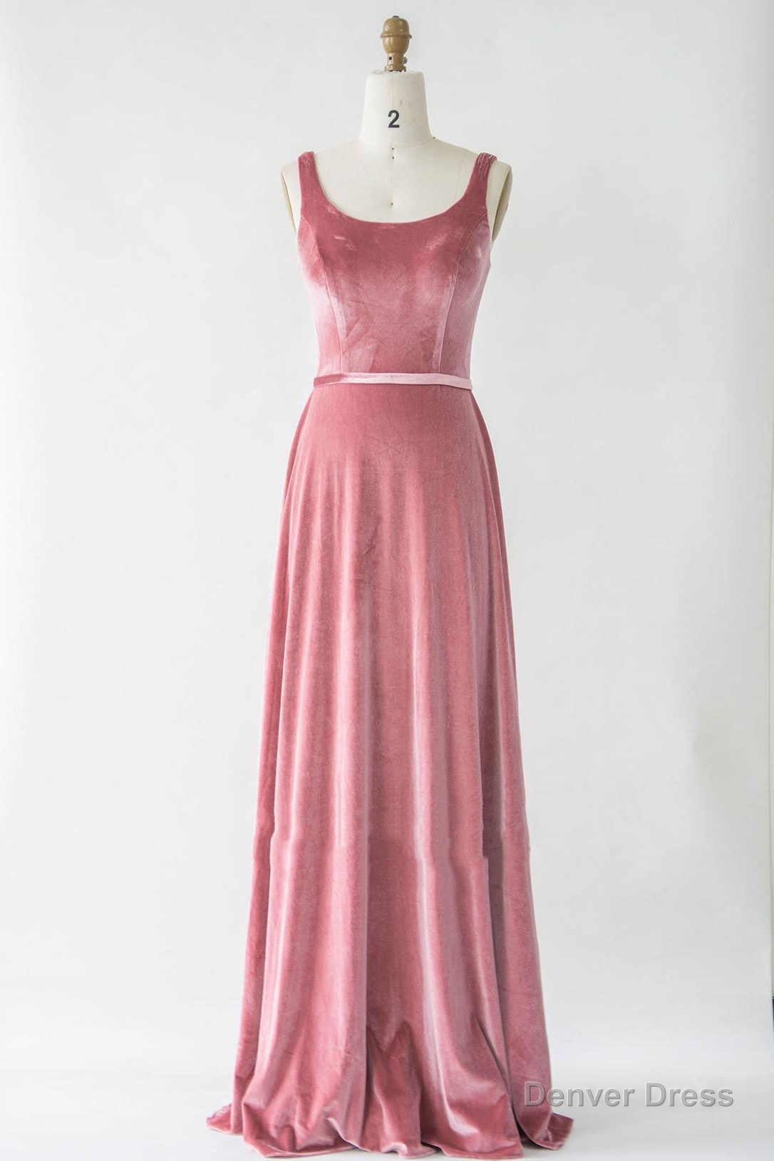 Simple Boat Neck Velvet Long Bridesmaid Dresses Main image