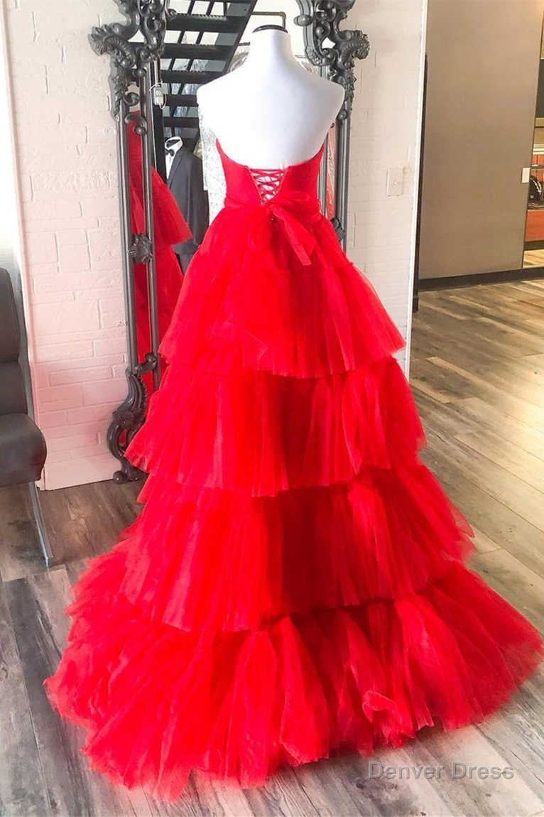 Strapless High Low Tiered Red Tulle Prom Dresses Secondary image