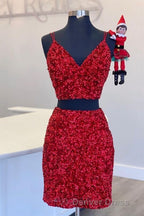 Two Piece Blue Sequins Tight Homecoming Dresses