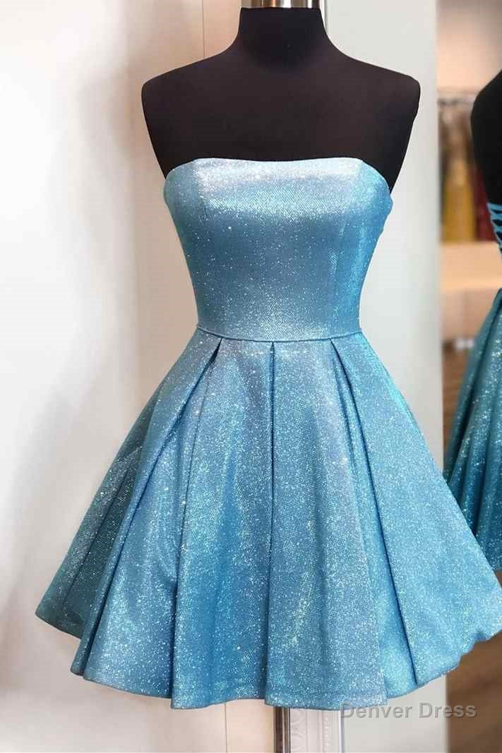Strapless Blue A Line Short Homecoming Dresses