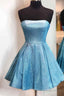 Strapless Blue A Line Short Homecoming Dresses