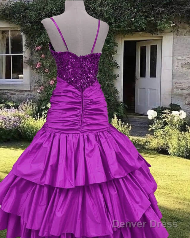 80S Purple Sequin Ruffles Party Dress Secondary image
