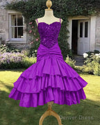 80S Purple Sequin Ruffles Prom Dresses