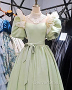 80S Style Puffy Sleeve Lace High Neck Midi Dresses