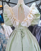 80S Style Puffy Sleeve Lace High Neck Midi Dresses