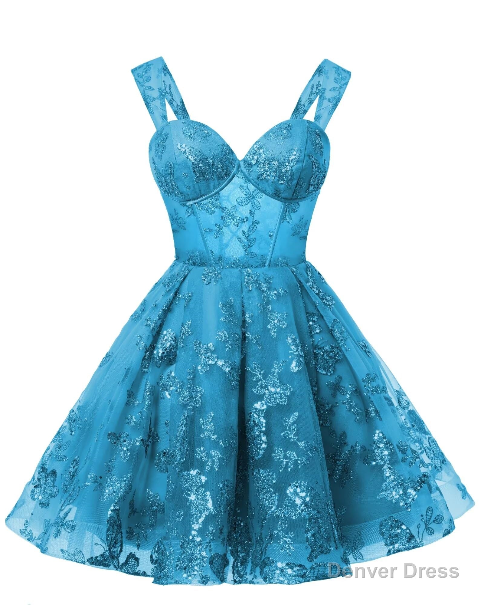 Teens Sparkly Tulle Turquoise Homecoming Dresses Spaghetti Straps Short Cocktail Party Prom Dress Secondary image